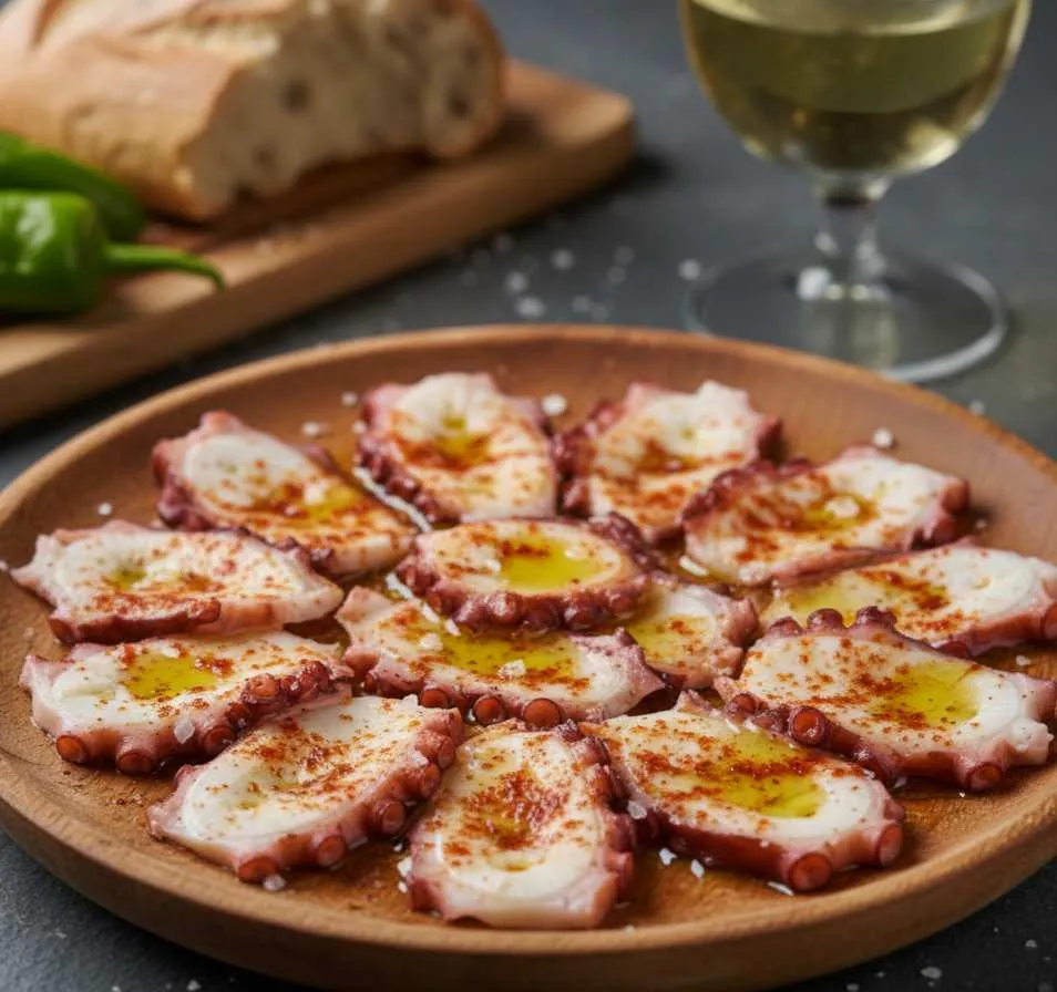 Pulpo à Galega (Galician octopus) A beloved regional dish seasoned with olive oil, paprika, and salt.